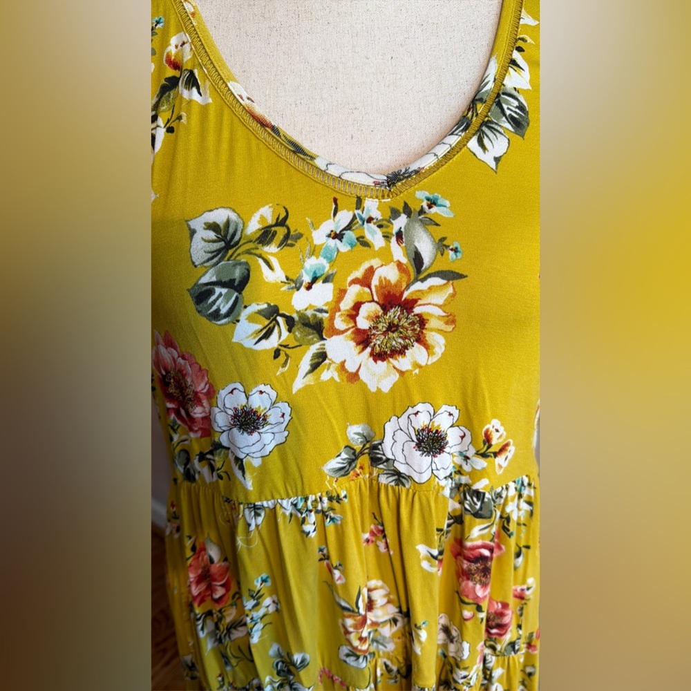 Torrid Yellow Floral Supersoft Tiered Babydoll Tank - Torrid Size 3 (22-24, 3X) - Picture 6 of 16